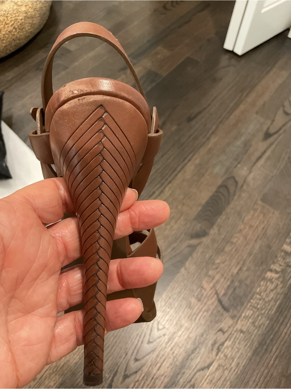 Yves Saint Laurent Brown Braided Leather Tribute 105 sandal